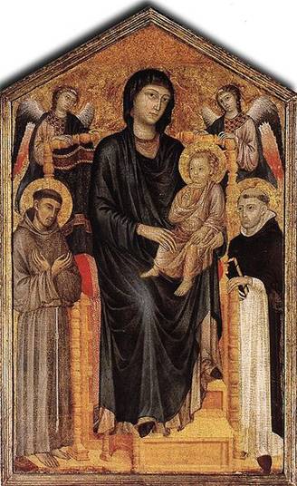 Madonna Enthroned with St. Francis and St. Dominic  ca. 1285   by  Cimabue 1250-1302   Galleria degli Uffizi Firenze 